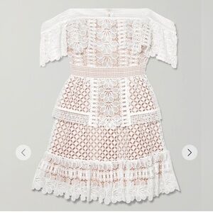 Self-Portrait White Lace Off-Shoulder Mini Dress